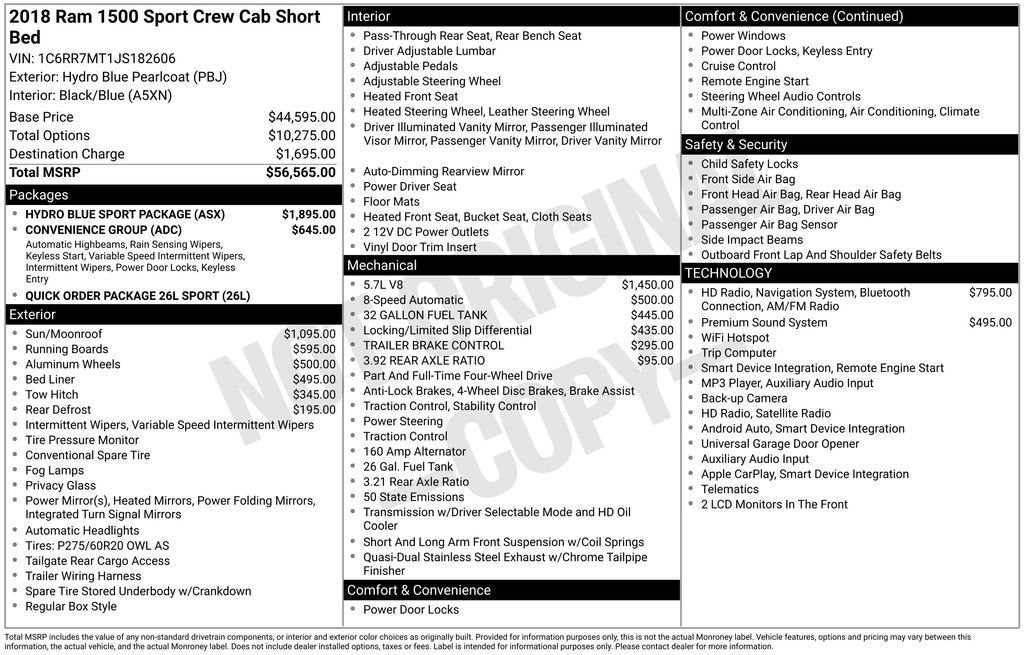 2018 RAM 1500 Sport Crew Cab 4x4 5'7" Box