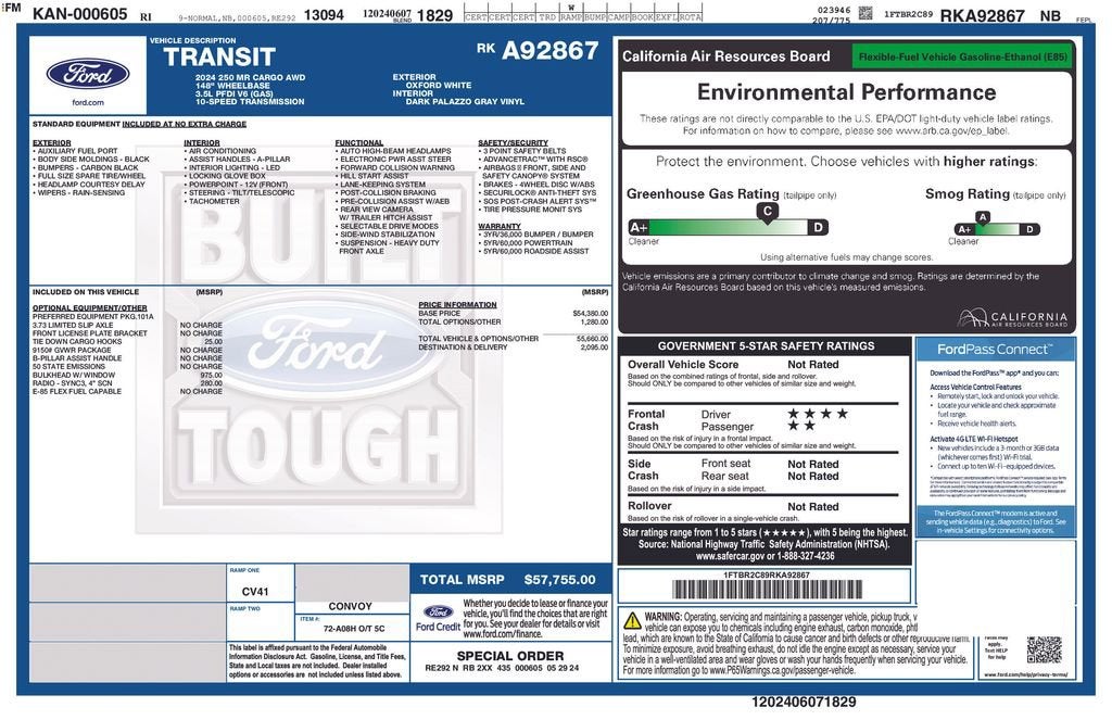 2024 Ford Transit Cargo Van T-250 148" Med Rf 9070 GVWR AWD