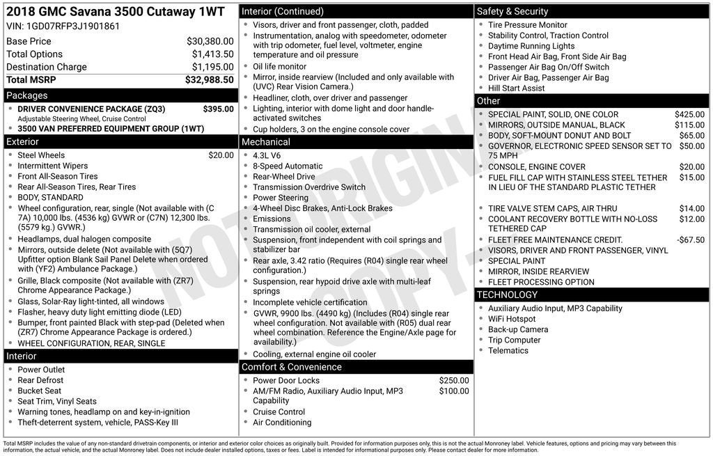2018 GMC Savana Cutaway 3500 Work Van