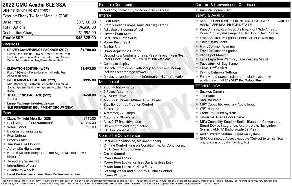 2022 GMC Acadia SLE