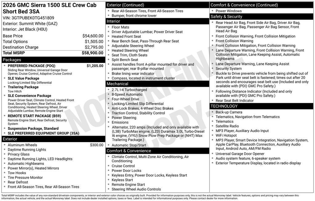 2026 GMC Sierra 1500 SLE