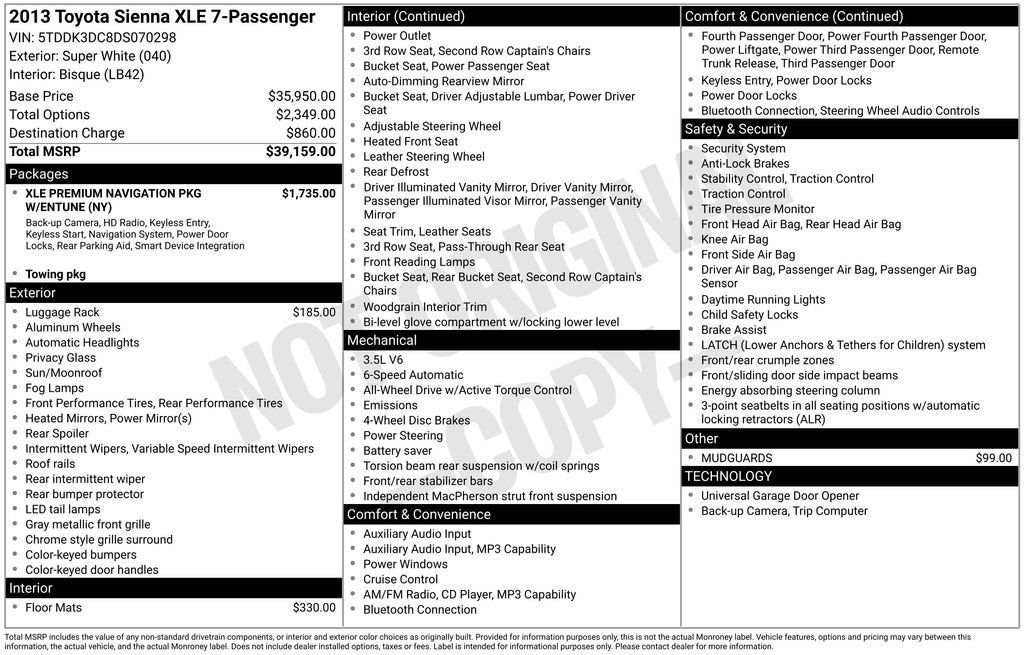 2013 Toyota Sienna XLE 7 Passenger